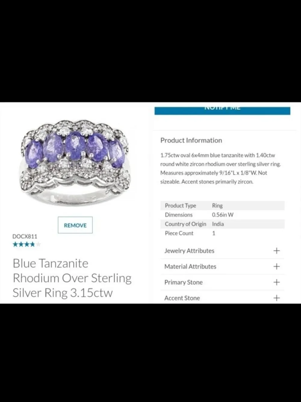 Jtv Tanzanite and zircon ring sz 8